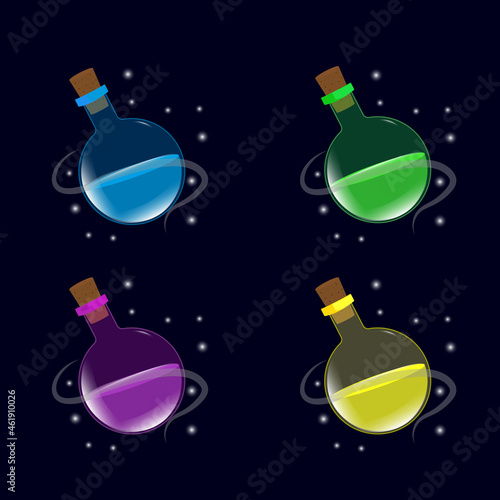 Obraz na płótnie Set of cartoon magic colors bottles. Vector game elements. w salonie