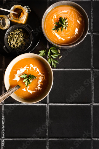 pumpkin soup on a black background