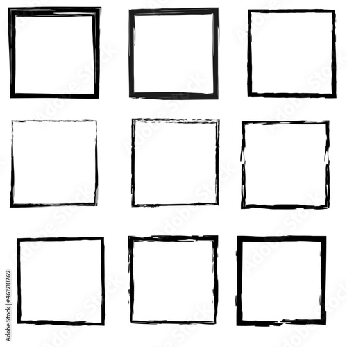 Brush painted black frame. Artistic style square frame, four pieces. Unique square frame. 