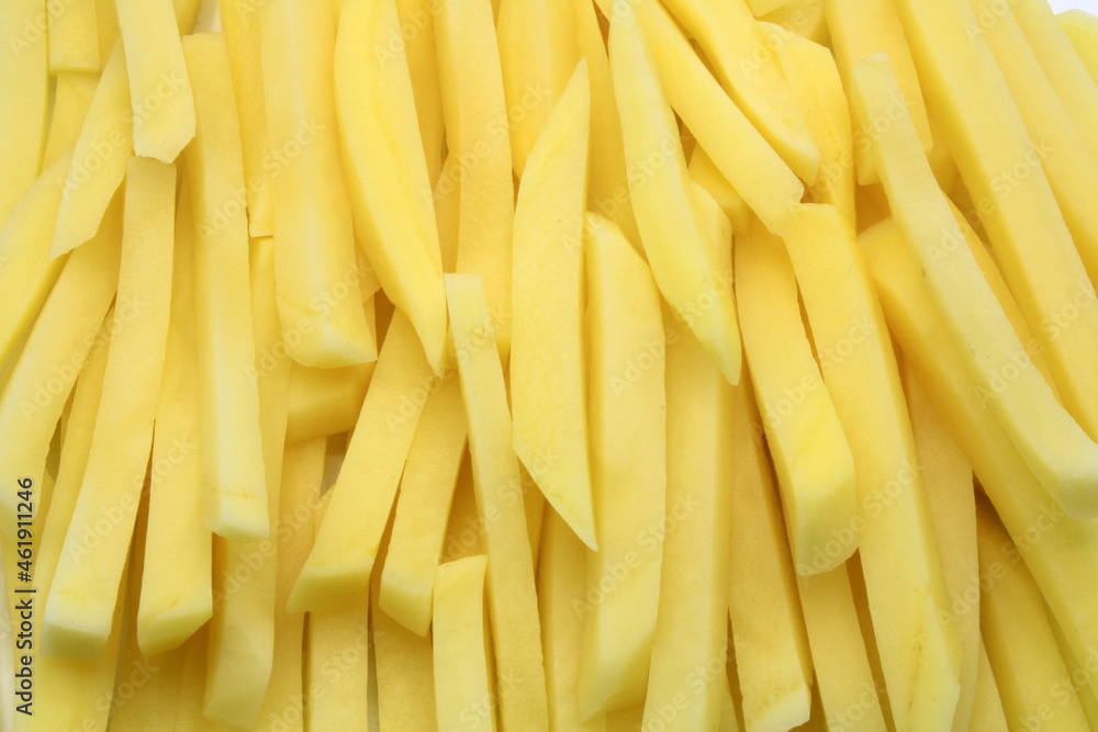 Close-up of Potatoes cut into strips Close-up of Potatoes cut into strips