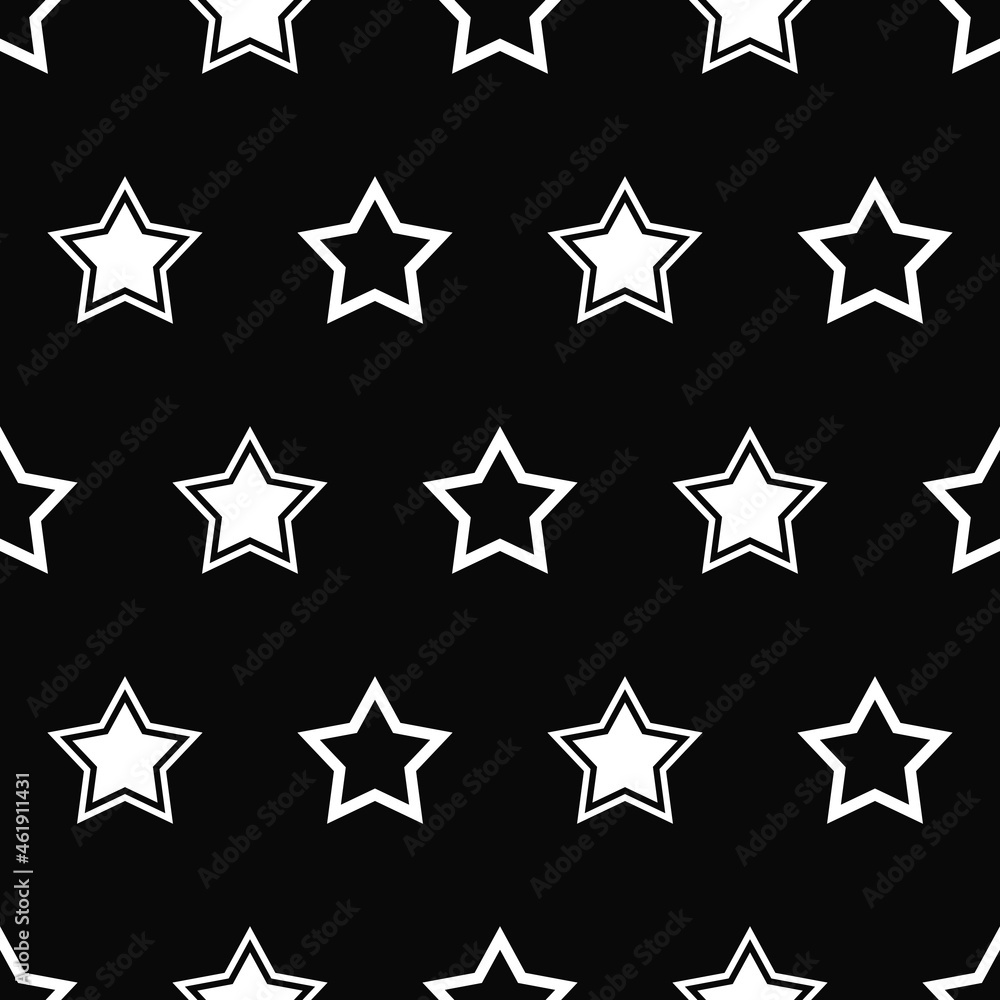 Black background and stars in one. Vector repeated black and white stars. Black background and stars in one. Vector repeated black and white stars.