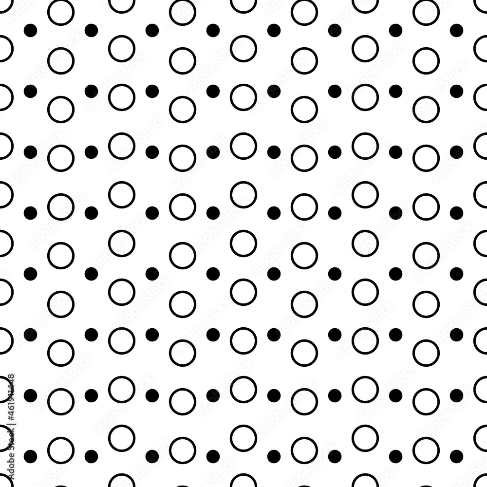 Polka dot repeated wallpaper. White background seamless rings.