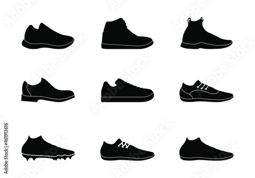 Set of Shoe icon on white background, Sneaker icon or logo isolated sign symbol vector illustration, Shoe icon collection, trendy and modern shoe symbol for icons, template, website, app, UI