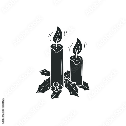 Christmas Candle Icon Silhouette Illustration. Holidays Vector Graphic Pictogram Symbol Clip Art. Doodle Sketch Black Sign.