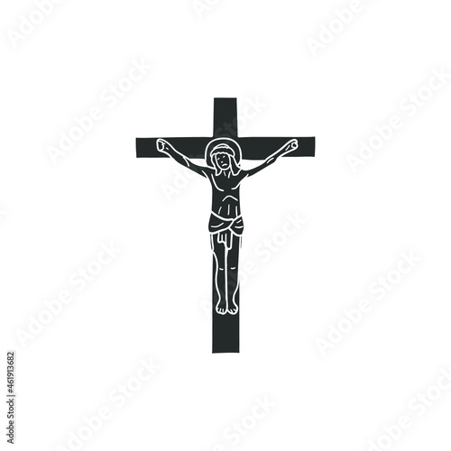 Jesus Cross Icon Silhouette Illustration. Christian Religion Vector Graphic Pictogram Symbol Clip Art. Doodle Sketch Black Sign.