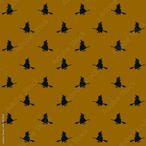 Seamless pattern. Silhouettes. A witch on a broom. Halloween. Scrapbooking. Wrapper
