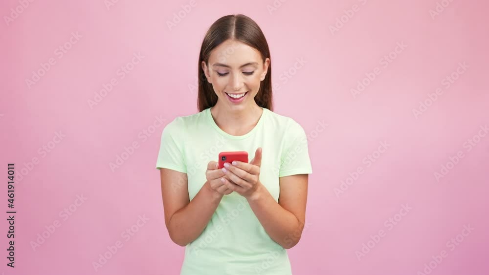 Popular blogger lady read social media posts scroll feed give feedback Popular blogger lady read social media posts scroll feed give feedback