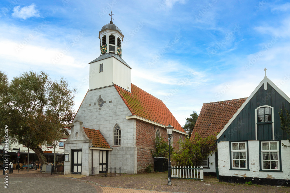 Reformed church in the center of the small touristic village De Koog on the Wadden Island of Texel, the Netherlands.