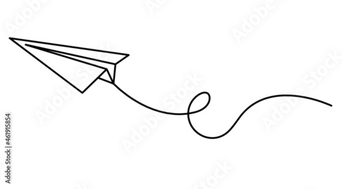 Abstract paper plane as line drawing on white as background. Vector