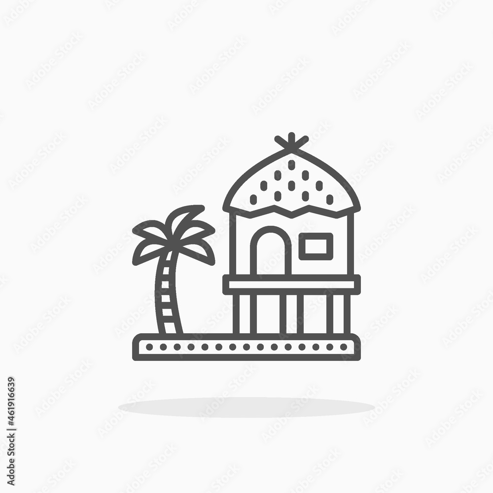 Hut icon. Editable Stroke and pixel perfect. Outline style. Vector illustration.