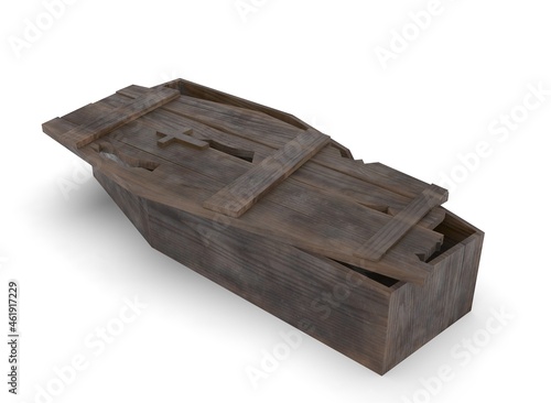 old wooden coffin on the white background 3d-rendering
