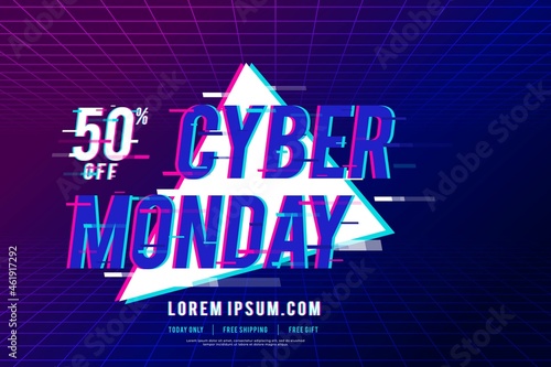 blue motion glitched cyber monday promo vector design illustration