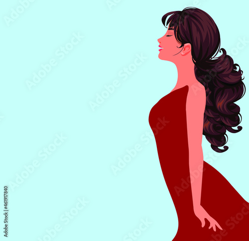 Girl Breathing Fresh Air Vector Art in Minimalist Concept. Girl with Beautiful Hair in vector format