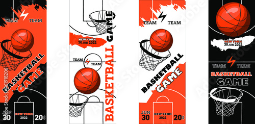 Set Vector. A basketball. Tournament. Announcement of a sporting event. Flyer, Template illustration. Basketball tickets. 
Basketball League