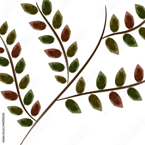 Watercolor branch leaves spring autumn nature