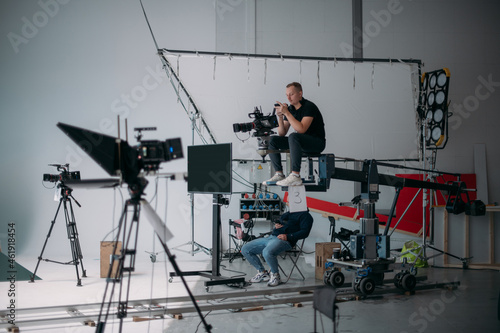 Fototapeta Film set, monitors and modern shooting equipment