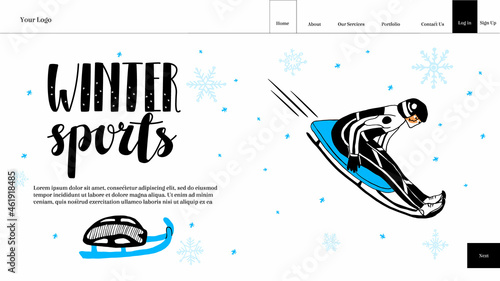 layout of landing page, homepage with buttons