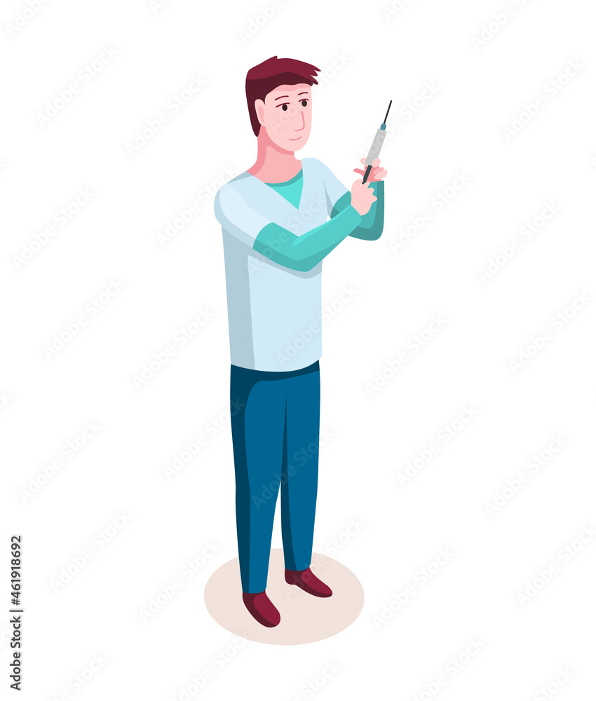 Medicine researcher isometric. Doctor considers the results of research. Isometric illustration kit with people character Medicine researcher isometric. Doctor considers the results of research. Isometric illustration kit with people character
