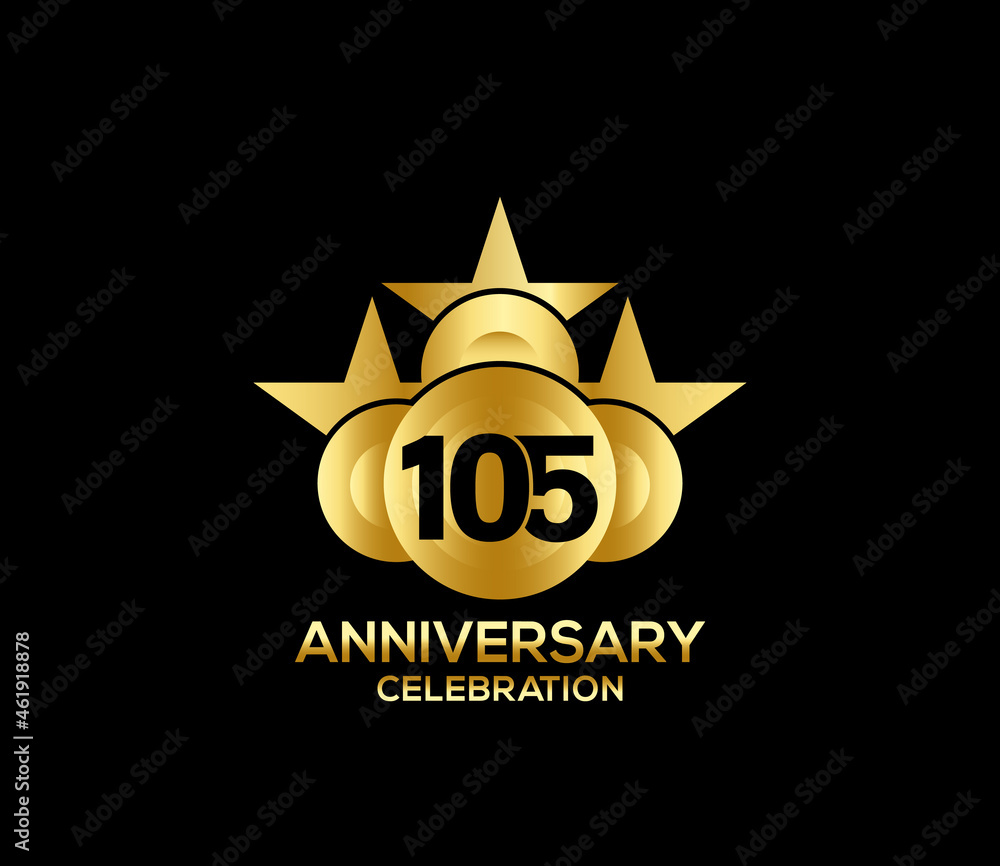 Happy Anniversary of, 105 Years, Bright Color Star Design Shape element, ceremony party Presentation Happy Anniversary of, 105 Years, Bright Color Star Design Shape element, ceremony party Presentation