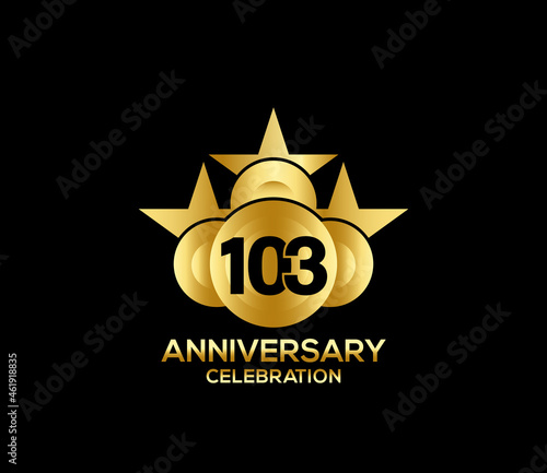 Happy Anniversary of  103 Years  Bright Color Star Design Shape element  ceremony party Presentation