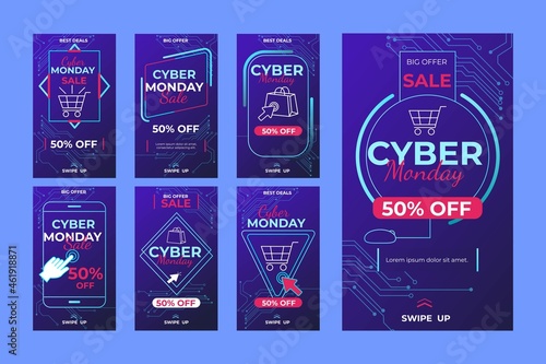 cyber monday instagram stories vector design illustration