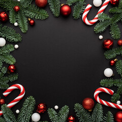 Black Christmas background with decorative frame