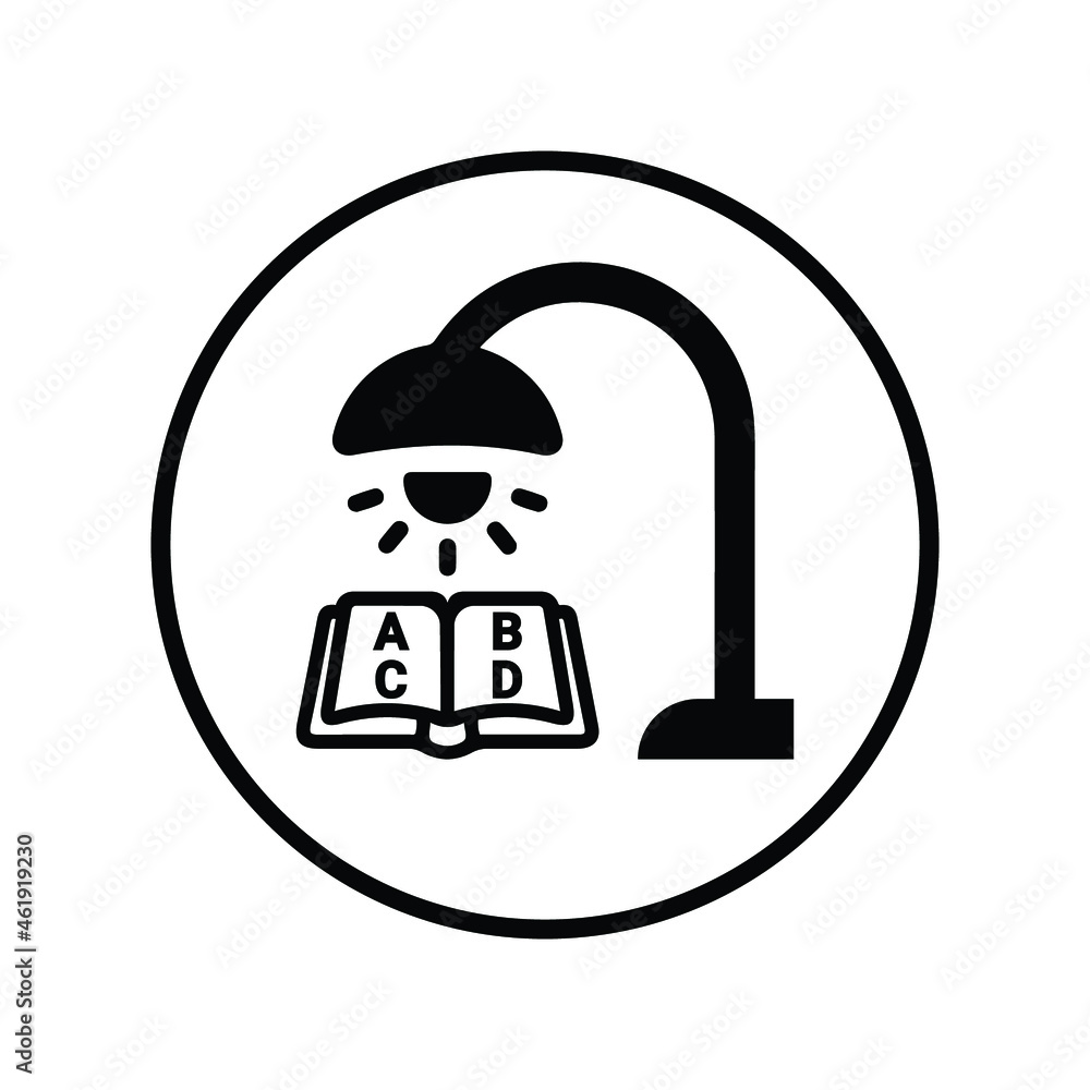 Lamplight, reading, book icon. Black vector design. Lamplight, reading, book icon. Black vector design.
