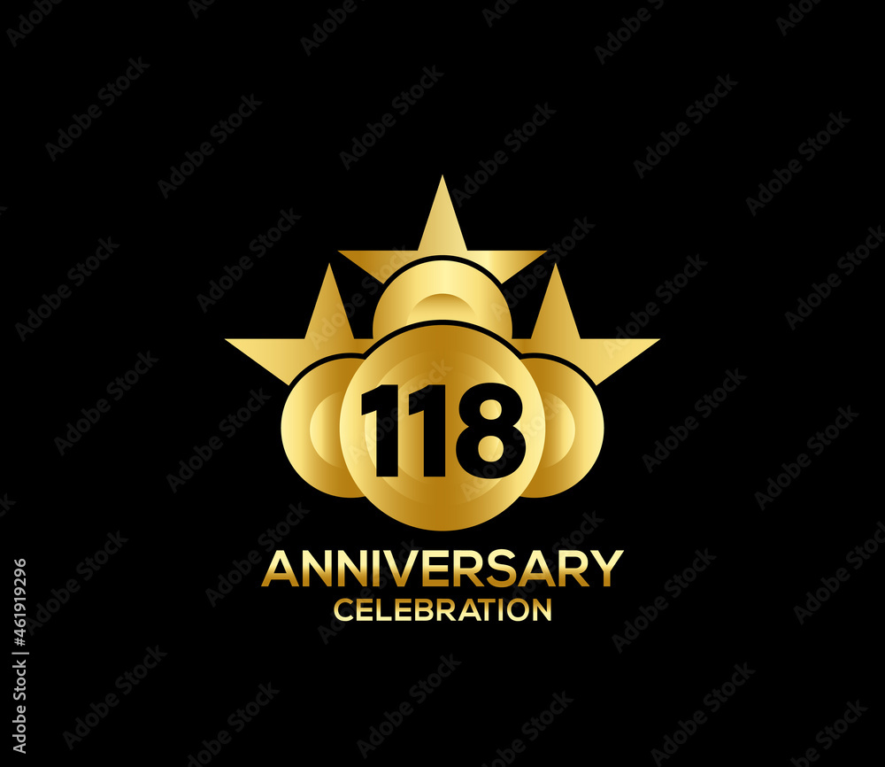 Happy Anniversary of, 118 Years, Bright Color Star Design Shape element, ceremony party Presentation Happy Anniversary of, 118 Years, Bright Color Star Design Shape element, ceremony party Presentation
