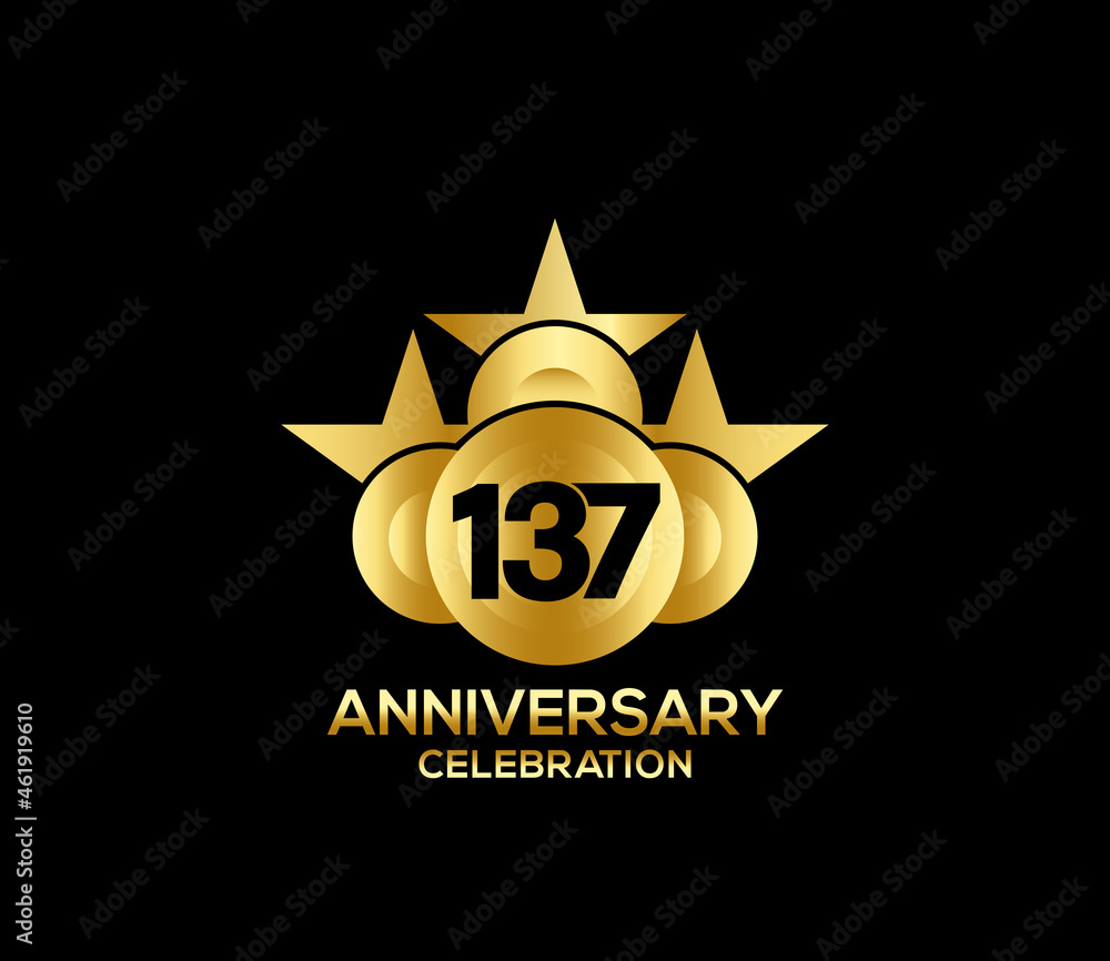 Happy Anniversary of, 137 Years, Bright Color Star Design Shape element, ceremony party Presentation Happy Anniversary of, 137 Years, Bright Color Star Design Shape element, ceremony party Presentation