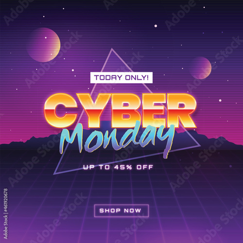 retro futuristic background cyber monday vector design illustration