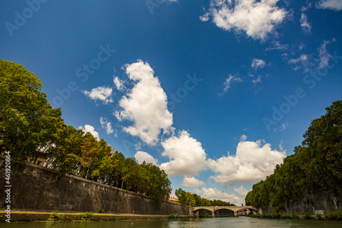 Boat ride on the Tiber in Rome.On the river to sail