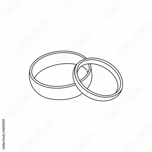 Drawing, engraving, ink, line art, linear, vector illustration pair of wedding ring icon sketch in silhouette on a white background.