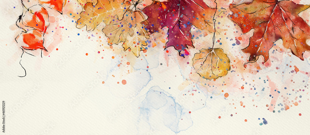 Autumn watercolor background. Design element. - obrazy, fototapety, plakaty 