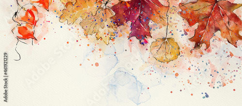 Autumn watercolor background. Design element. photo