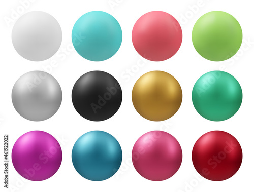 Realistic vector colorful spheres set. Plastic and metallic balls.