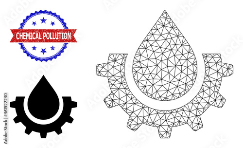 Polygonal oil industry frame icon, and bicolor rubber Chemical Pollution watermark. Polygonal carcass illustration is created from oil industry icon.