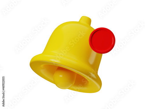 3d render icon of yellow notification bell isolated on white background. Social media notice event reminder. 3d rendering illustration, concept of notification message