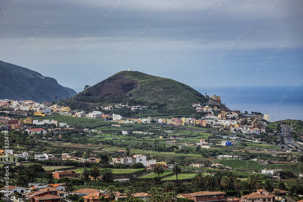 View on La Orotava - is one of most beautiful areas in northern part of Tenerife. Orotava Valley stretches from the sea up to mountains. La Orotava, Tenerife, Canary Islands, Spain.