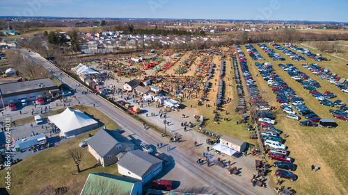 Fotografie Aerial View of an Amish Mud Sale in Lancaster Pennsylvania on a Beautiful Cloudl