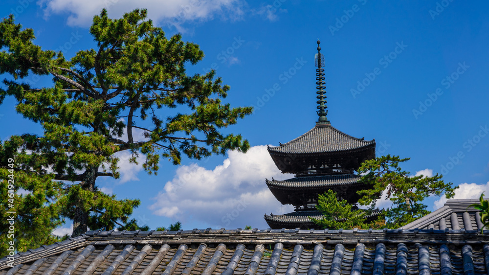 View of five storied pagoda of Kofukuji Temple in Nara. Beauty Japan cityscape View of five storied pagoda of Kofukuji Temple in Nara. Beauty Japan cityscape