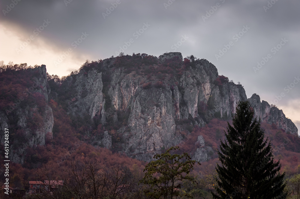 Artistic view of iconic mountain over village Vlasi in Serbia, near Pirot, during twilight