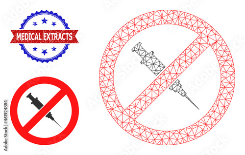 Polygonal stop vaccine framework icon, and bicolor unclean Medical Extracts stamp. Polygonal carcass illustration designed with stop vaccine icon.