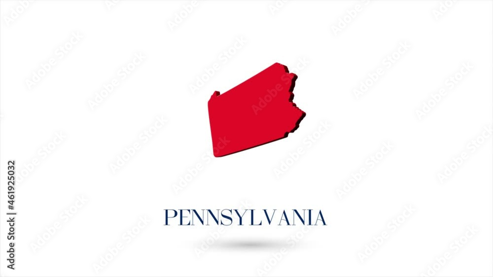 3d animated flat map showing the state of Pennsylvania from the United State of America on white background. USA. Rotating map of Pennsylvania with shadow. USA. 4k 3d animated flat map showing the state of Pennsylvania from the United State of America on white background. USA. Rotating map of Pennsylvania with shadow. USA. 4k
