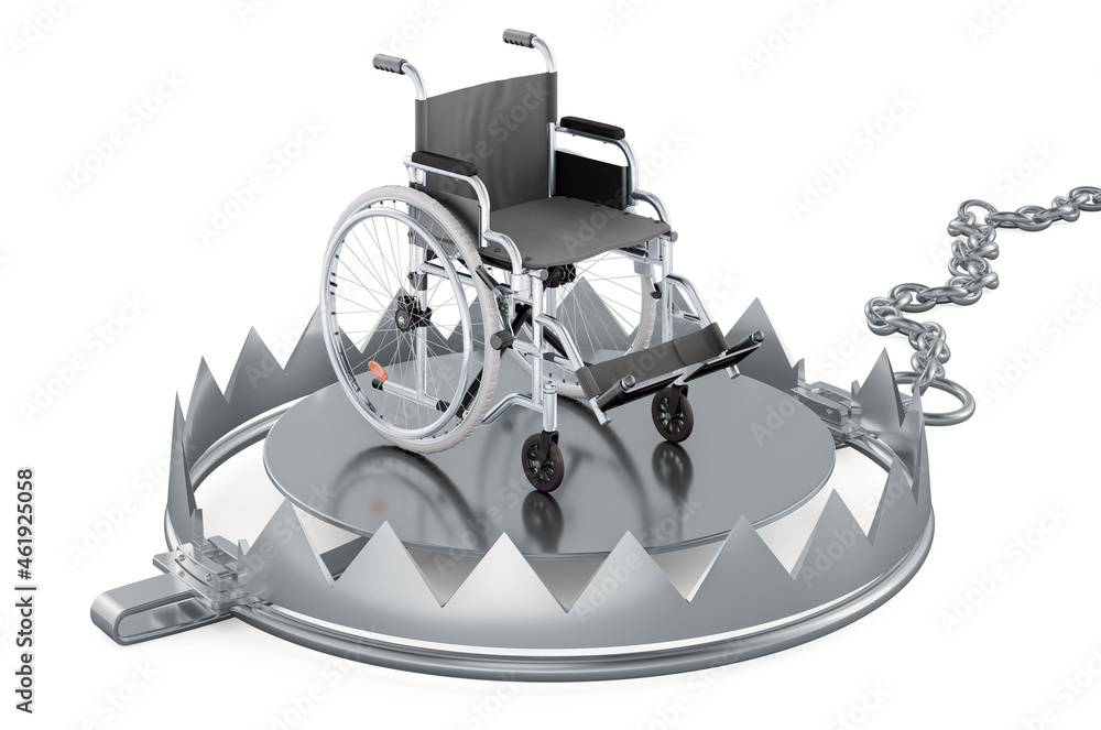 Fototapeta premium Bear Trap with manual wheelchair, 3D rendering