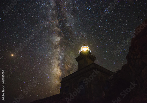 Milky way rising over Lighthouse of Cape Tainaron  photo