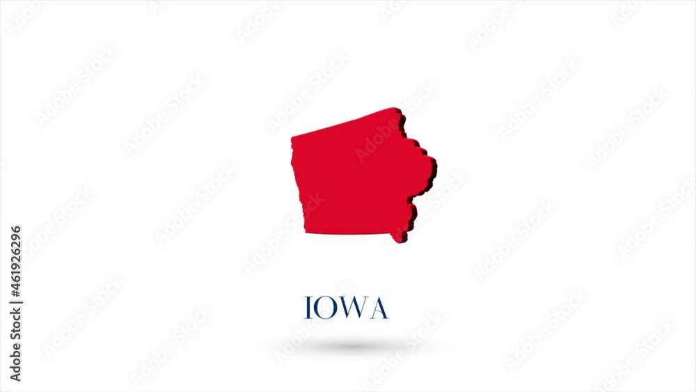 3d animated flat map showing the state of Iowa from the United State of ...