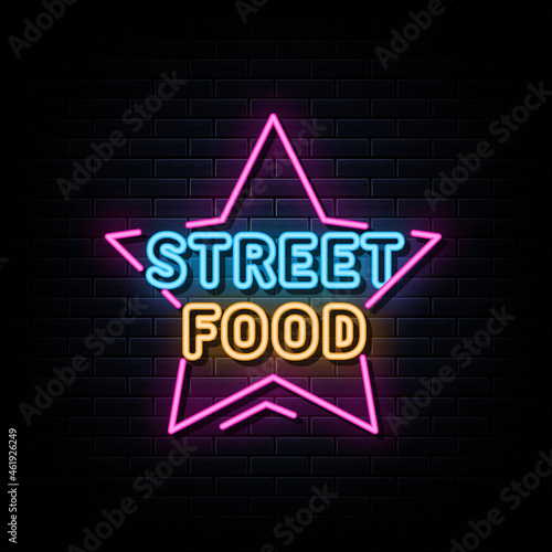 street food neon logo sign text vector