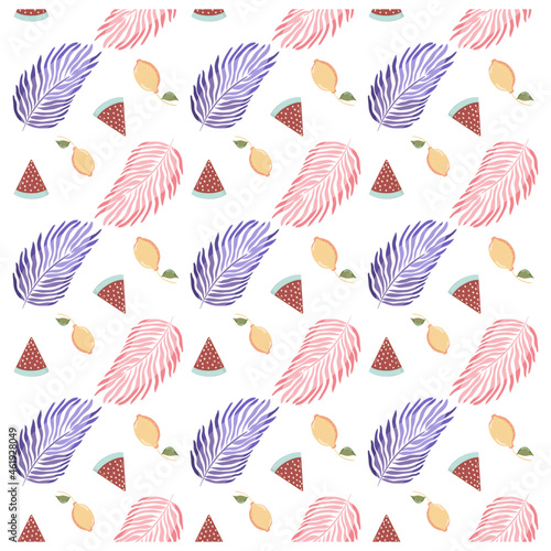 seamless pattern with summer fruits and leaves