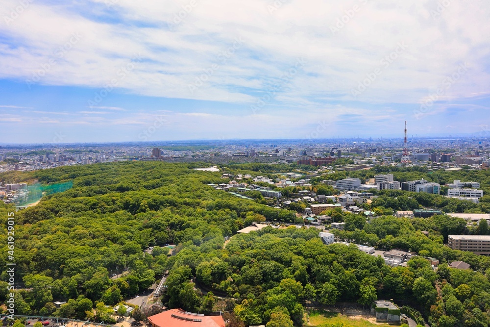 快晴の東山タワーから見下ろした名古屋市の都市風景