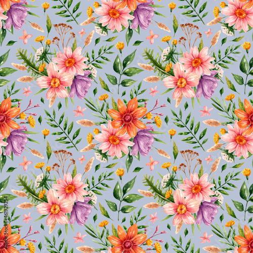Pattern with flowers in watercolor © a_ptichkina